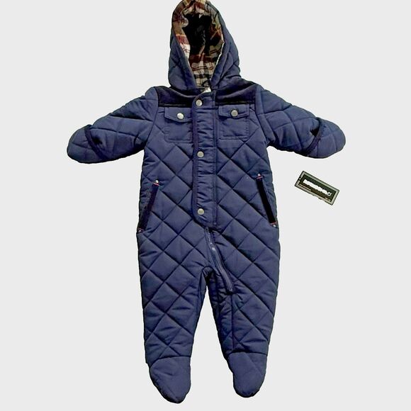 Infant Snow Suit Rothschild Navy Blue Quilted Fleece Lined Hooded Size 12M NWT - Picture 1 of 5